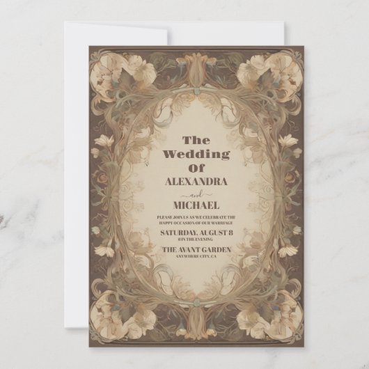 Antiek Bloemen Art Nouveau Bruiloft Kaart (Voorkant)