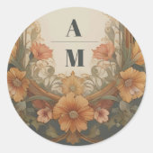 Antiek Bloemen Art Nouveau bruiloft Ronde Sticker (Voorkant)