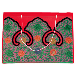 ANTIEK BLOEMEN CHINEES PATROON IN RODE CADEAUZAK GROOT CADEAUZAKJE