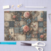 Antiek Bloemen Denim Patchwork Decoupage Print Tissuepapier (Craft)