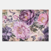 Antiek Bloemen en Vlinder Decoupage, Paarse Inpakpapier Vel (Voorkant)