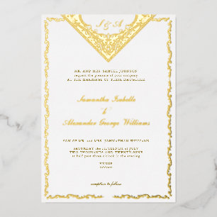 Antiek Bloemen Western  Monogram Huwelijk Folie Uitnodiging