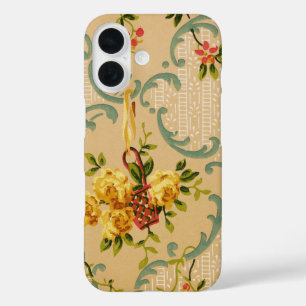 Antiek bloemendecoratiebehangpatroon iPhone 16 hoesje