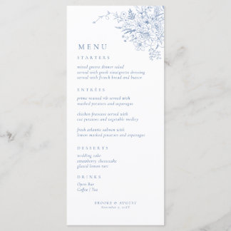 Antiek bloemendesign Frans blauwe huwelijksmenu Menu