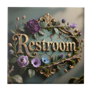 Antiek bloemmotief gouden bordje voor de toiletten tegeltje