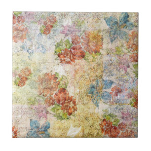 Antiek bloemmotief met distressed look tegeltje