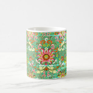 Antiek bloemmotief William Morris Groen Roze Koffiemok