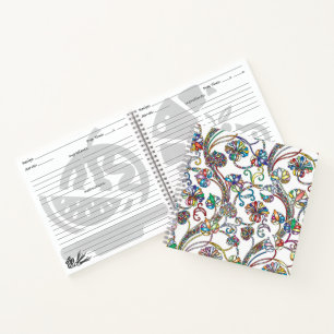 Antiek bloempatroon meerdere kleuren op wit notitieboek