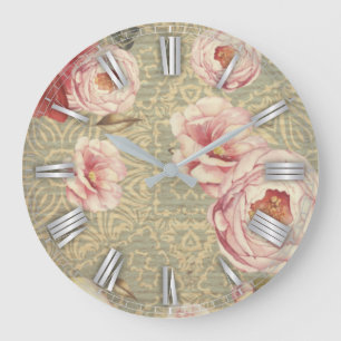 Antiek  bloesems en petals op het Damaskpapier Grote Klok