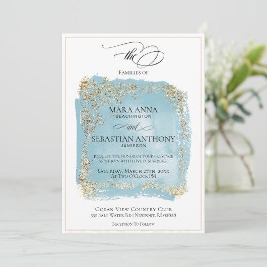 *~* Antiek Blue Glitter Weddenschap Kaart (Staand voorkant)