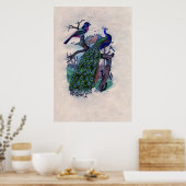 Antiek Blue Peacock French Poster Print (Keuken)