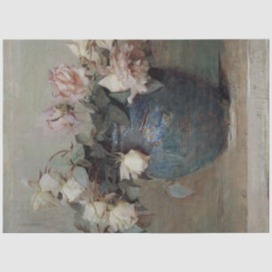  Antiek Blush White Rose Bouquet Blue Vase Tissuepapier