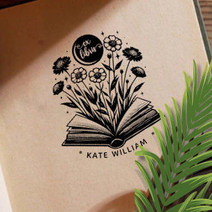 Antiek boek bloem op maat gemaakte ex libris  zelfinktende stempel