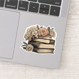 Antiek boeken en bloemen waterdicht sticker