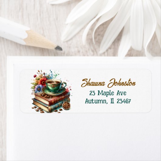 Antiek boeken en koffiebeker etiket (Insitu)