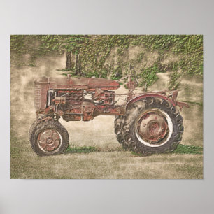  Antiek Boerderij tractor uit het oude, rustige la Poster