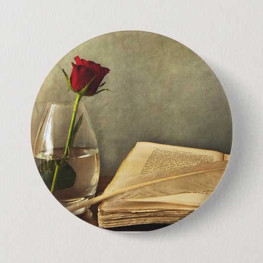 Antiek Book and Roos Pinback Button (Voorkant)