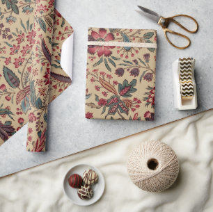 Antiek Borduurwerk Bloem Motief Meubelstof Cadeaupapier