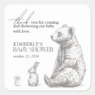Antiek Bos Dieren Baby shower Dank u Vierkante Sticker