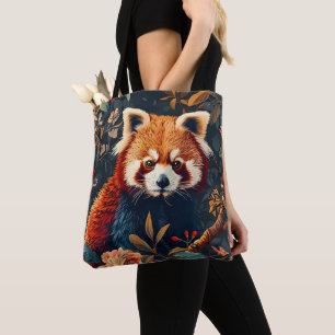 Antiek bos rode panda patroon bloementuin draagtas
