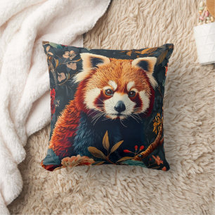 Antiek bos rood panda patroon bloemig tuin kussen