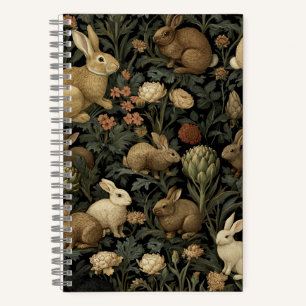 Antiek boskonijnpatroon donkere botanische stijl notitieboek