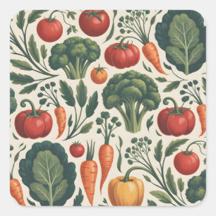 Antiek botanisch groentetuinpatroon vierkante sticker