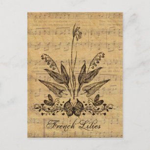 Antiek botanische Franse Lillies Briefkaart