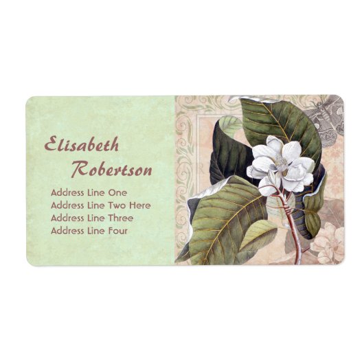 Antiek botanische print Magnolia Collage Etiket (Voorkant)