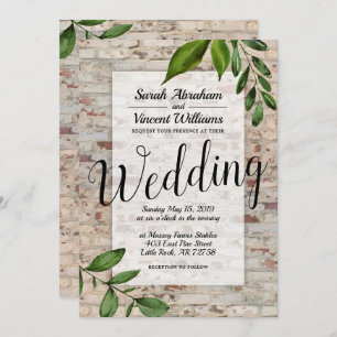 Antiek Brick Greenery Chic Wedding Uitnodiging