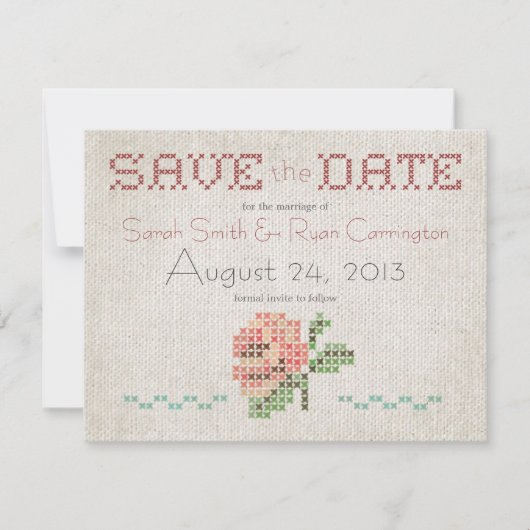 Antiek bruiloft voor kruisstikken Sla de datumkaar Save The Date (Voorkant)