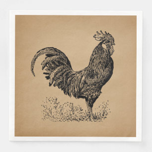 Antiek bruine rooster, illustratie Chicken Art Servet
