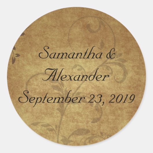 Antiek bruine werveling bijpassende envelop afdic Ronde Sticker (Voorkant)