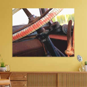Antiek busstuurwiel canvas afdruk