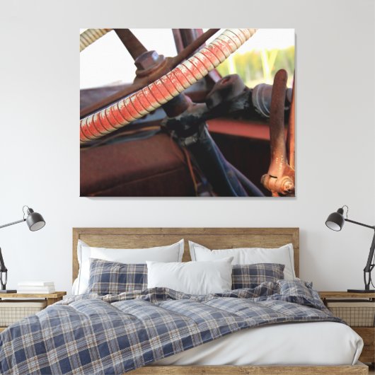 Antiek busstuurwiel canvas afdruk (Insitu (Slaapkamer))