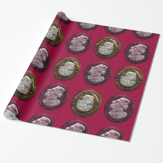 ANTIEK CAMEO DAMES ,DRUIVEN DRUIVEN EN UIL CADEAUPAPIER (Uitgerold)