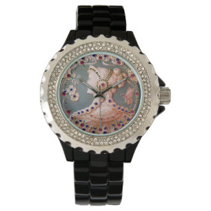 ANTIEK CAMEO / LADY MET BUTTERFLES EN STROMEN HORLOGE