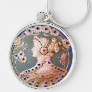 ANTIEK CAMEO / LADY MET BUTTERFLES EN STROMEN SLEUTELHANGER