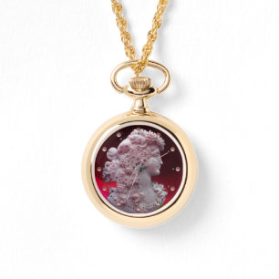 ANTIEK CAMEO, LADY MET DRUIVEN EN DRUIVEN HORLOGE