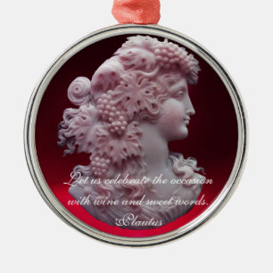 ANTIEK CAMEO, LADY MET DRUIVENWIJNQUOTEN METALEN ORNAMENT