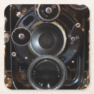 Antiek camerafotografie  lensfilm vierkante kartonnen onderzetter
