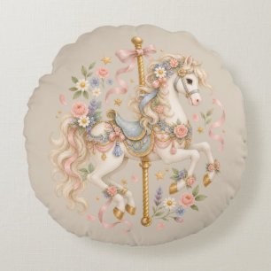 Antiek Carrousel Paard Cottagecore Cadeau Rond Kussen