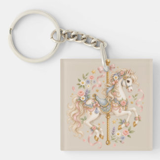 Antiek Carrousel Paard Cottagecore Cadeau Sleutelhanger