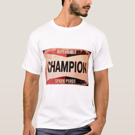 Antiek Champion Spark Plugs Sign T-shirt (Voorkant)