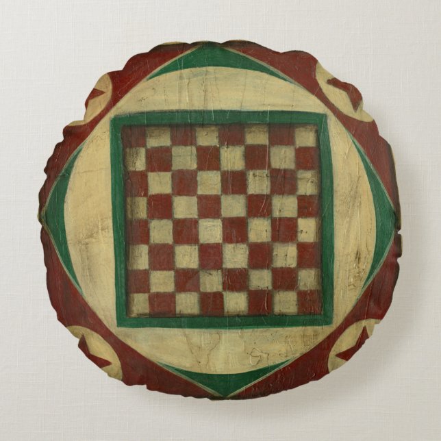 Antiek checkboard van Ethan Harper Rond Kussen (Voorkant)