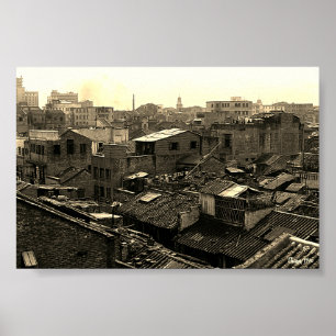 Antiek China Kanton stad Poster
