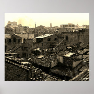 Antiek China Kanton stad Poster