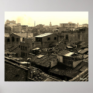 Antiek China Kanton stad Poster