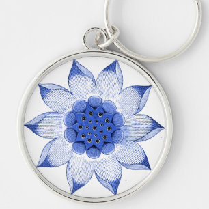 Antiek Chinees blauw en wit Mandala Sleutelhanger