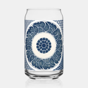 Antiek Chinees Blauw Witte Porselein Patroon Blikvorm Glas